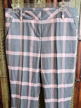 Gray and Pink Windowpane Dress Pants - Brand Unspecified